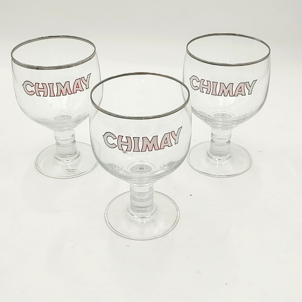 Chimay Beer Glass Chalice Stemmed Belgium Set of 3